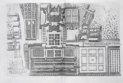 Das Schloss, die Gärten und ein Teil des Parks in Verneuil, aus 